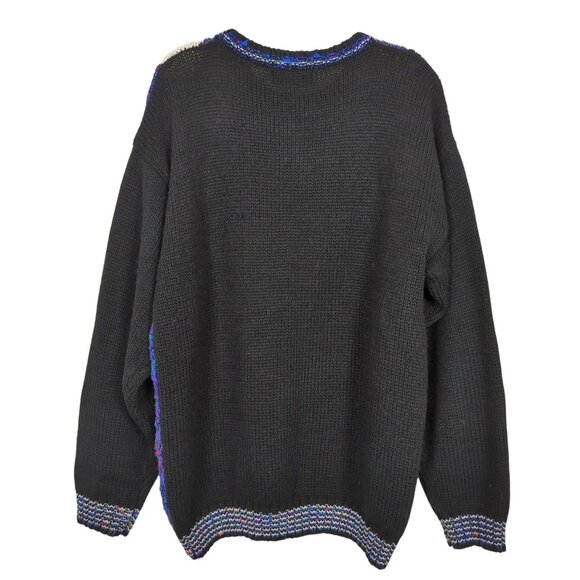 Vintage 80s Concrete Black Blue Sweater L / XL Geometric Abstract Knit Acrylic - Picture 2 of 14